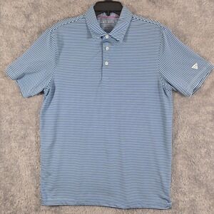 MAELREG Mens Performance Polo Shirt Blue White Striped Golf Top Size M